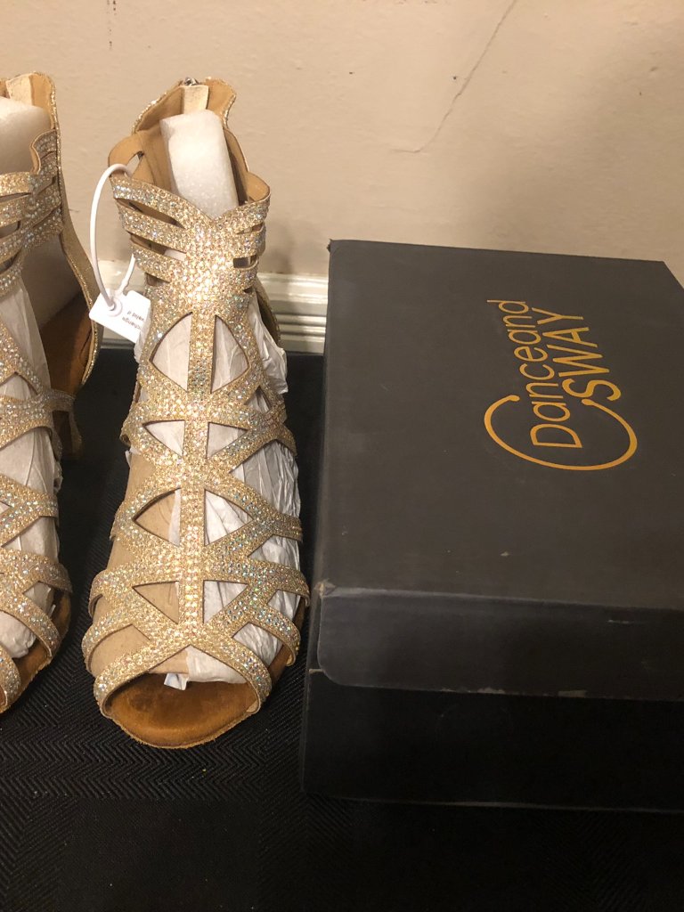 Danceandsway Gold Rhinestone Gladiator Cage Dance Heels 8.5 — image 4 of 7